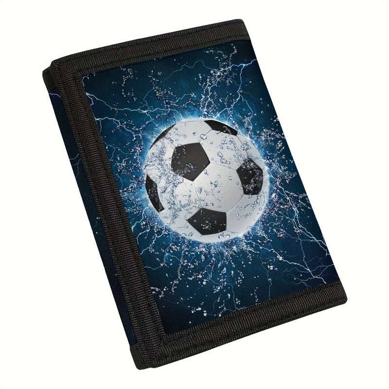 1pc Polyester Tri-Fold Wallet with Soccer Ball Design Simple Style Secure Fasteners Lightweight