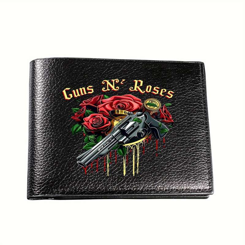 1pc Men's Casual Faux Leather Wallet with Crocodile Pattern Guns Roses Design Faux Leather Bifo