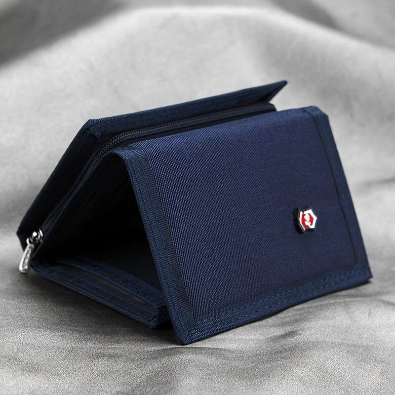 1pc Vintage-Style Men's Trifold Wallet with ID Window Zipper Pockets Multiple CompartmentsDur