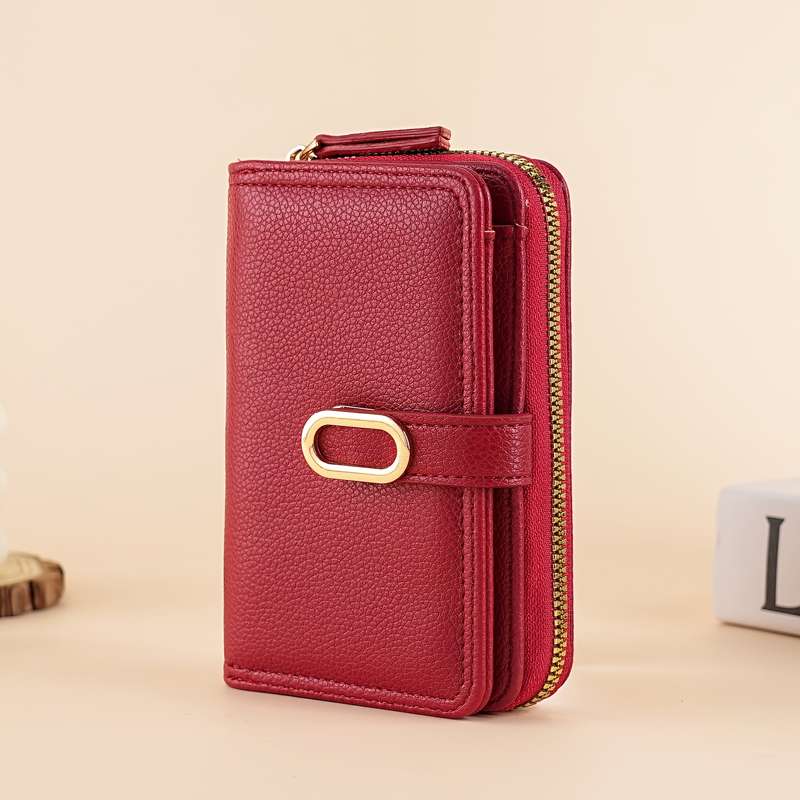 1pc Chic Women's Wallet with Zipper Coin Purse Snap ClosureLarge Capacity Multi-Functional Ca