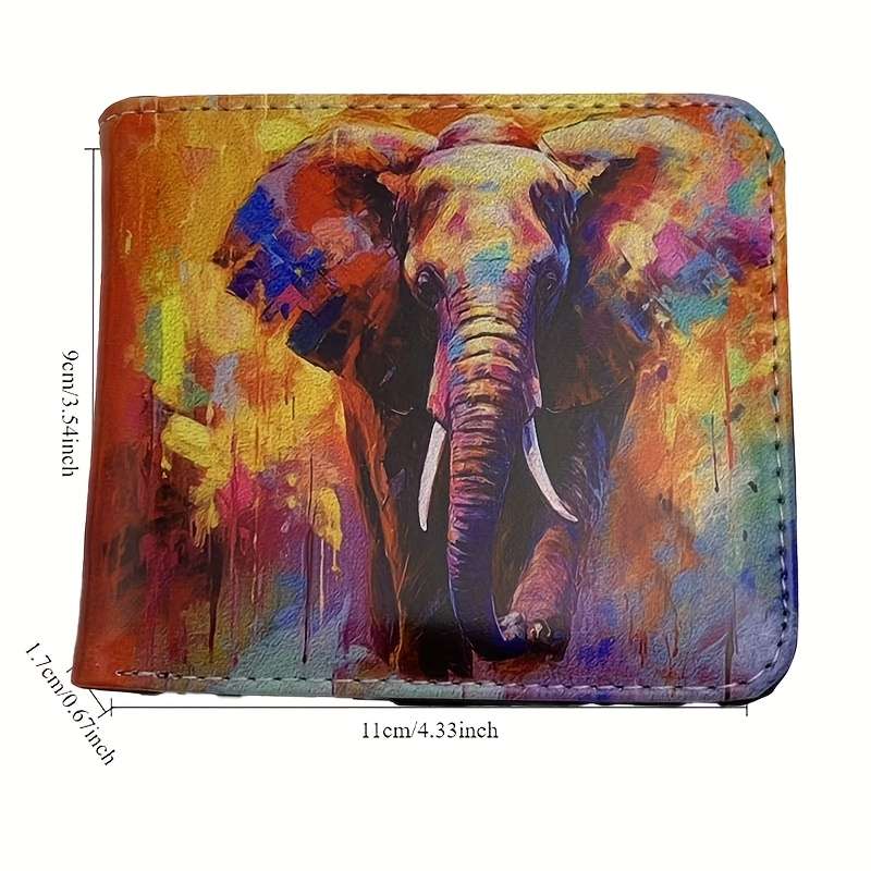 1pc Elephant Print Bifold Wallet for MenFaux Leather Card Coin Holder Machine WashablePer