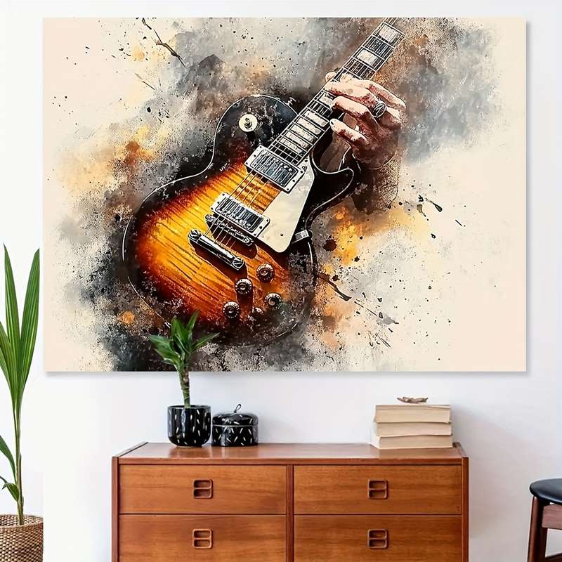 1pc  Guitar Print Wall Art Abstract Guitar Canvas Print Wall Art Frameless Modern Mixed Medi