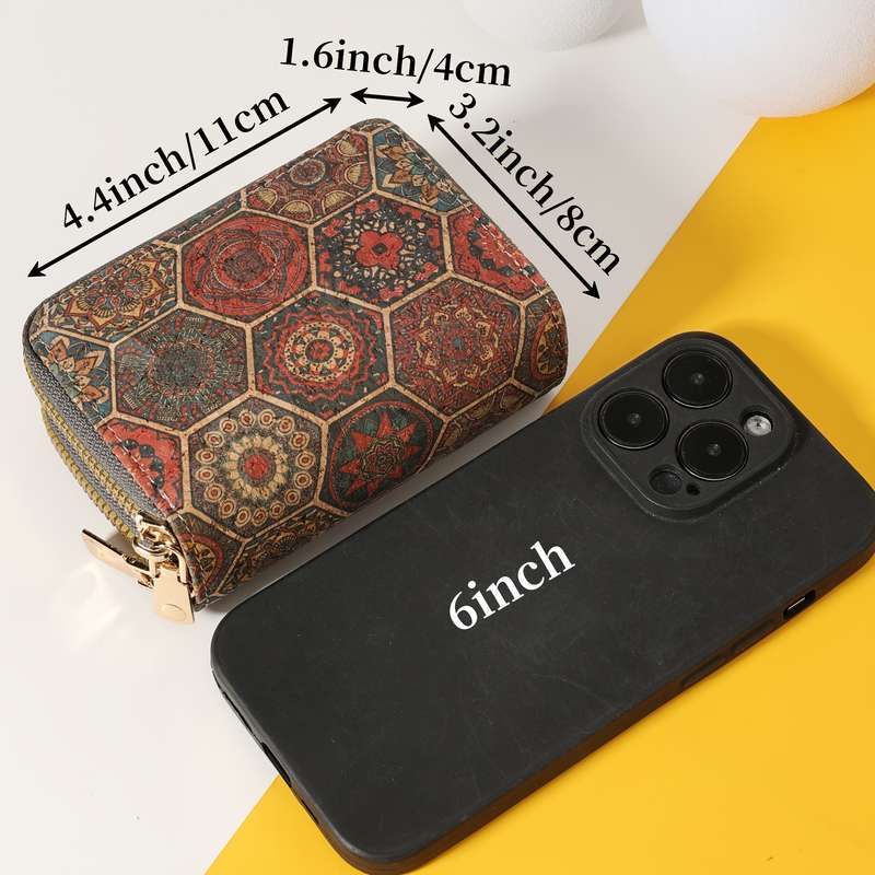 1pc Credit Card Holder Casual Style with Double-Layer Zipper Closure Slim Multi-Card Wallet w