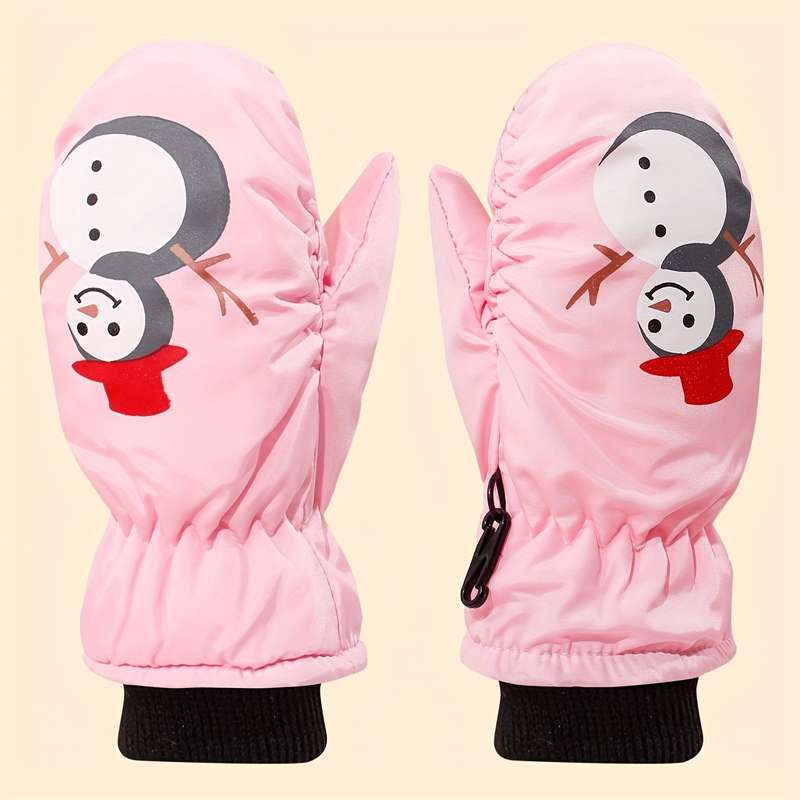 Winter Gloves Color Pink Snowman To Large Size 4 To 6Y