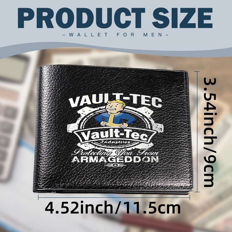 1pc Vault-Tec Men'S Black Faux Leather WalletCasual Style Crocodile Pattern Multi-Function