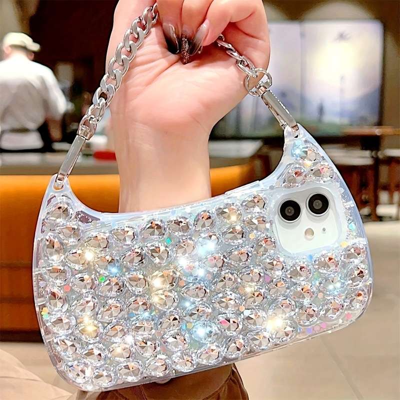 1Pc Light Gold For iPhone XR Luxury Wrist Chain Bag Phone Case