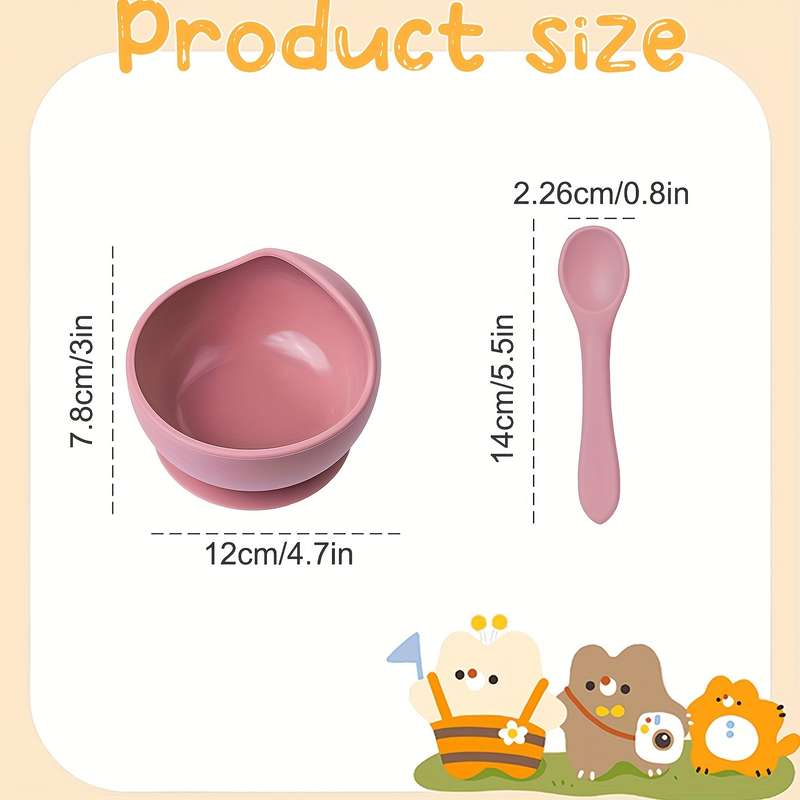 2pcs Silicone Set with Spoon for Babies Kids Toddlers Baby Led Weaning Food Plates First
