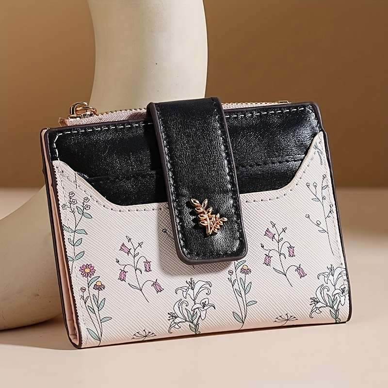 1pc Chic Floral Wallet for GirlsCompact Multi-Card Holder with Zippered Coin Purse Spring