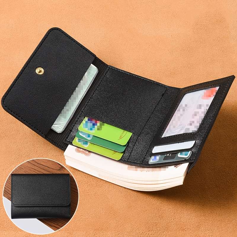 1pc Compact Faux Leather Wallet for Boys  GirlsSlim Lightweight Card Holder with Coin Pocket H