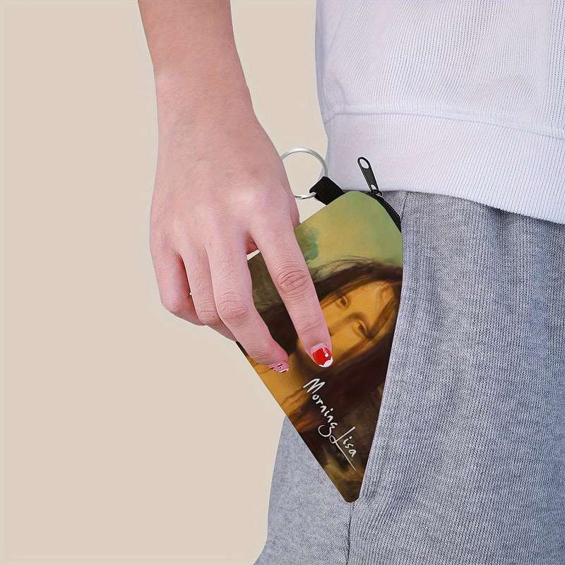 1pc Sweet Unicorn Mona Lisa Printed Zipper WalletCompact Lightweight Change Purse with Poly
