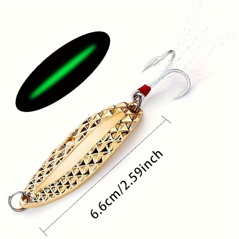 2pcs 10g Fishing Lures With Luminous Night Light Rotating Spoons And Feathered Treble Hooks