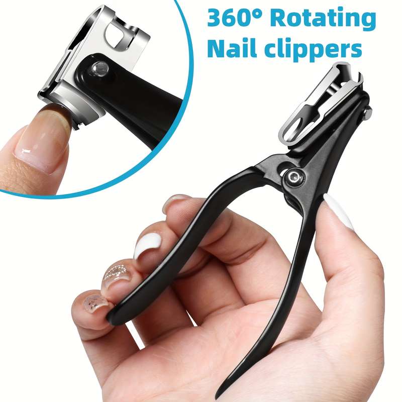 2pcs Nail Clipper Set with 360 Rotating Long Handle Curved Stainless Steel Blades and Splash
