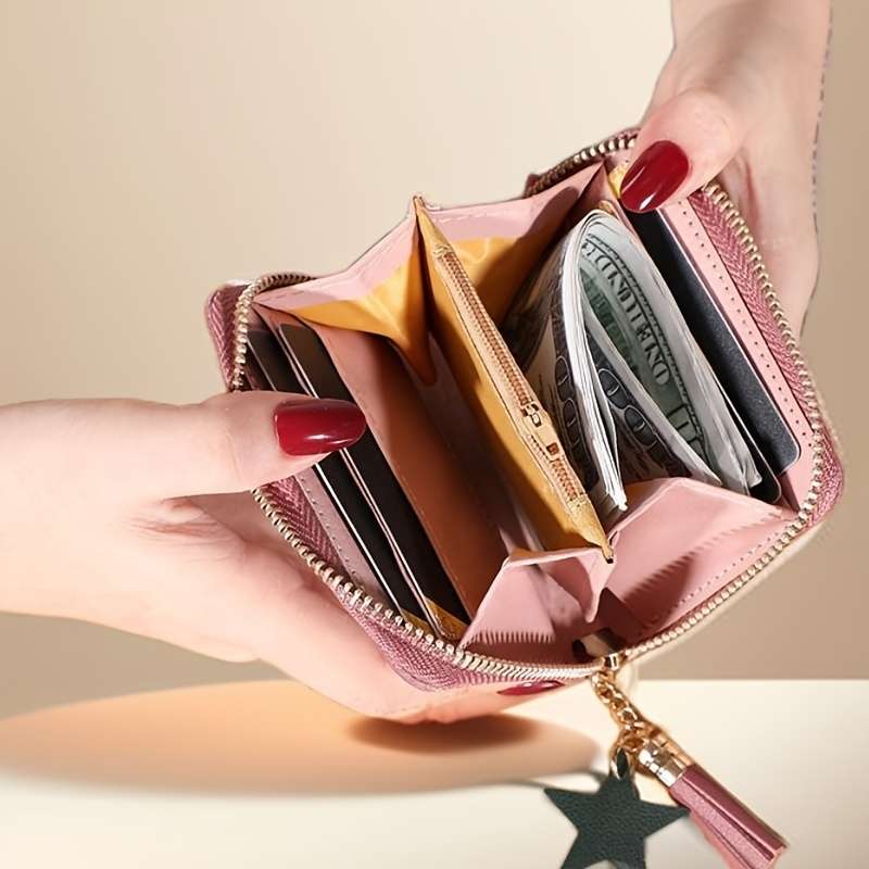 1pc Honey Girl Short Wallet Heart Embroidery Zipper Closure Polyester Lining Unisex with M