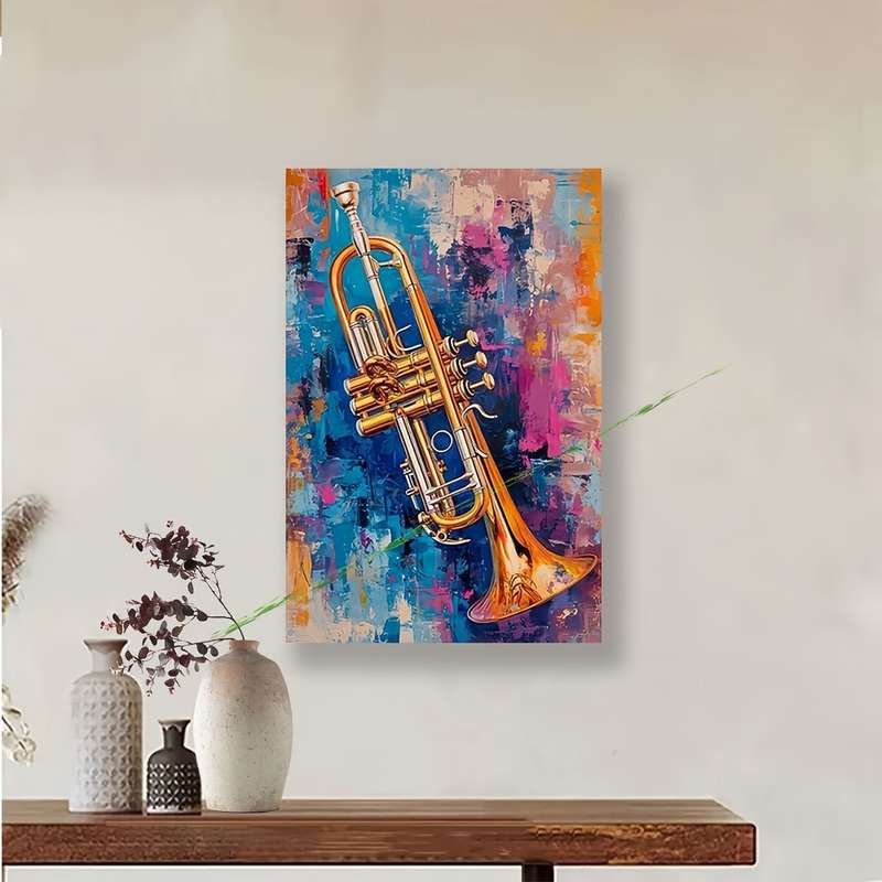 1pc  30x45cm Vibrant Abstract Trumpet Canvas Art Unframed Wall Decor with Bold Brushstrokes M