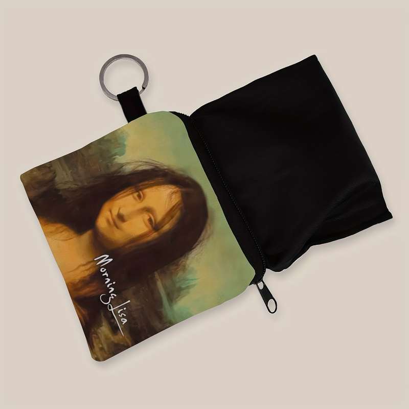 1pc Sweet Unicorn Mona Lisa Printed Zipper WalletCompact Lightweight Change Purse with Poly