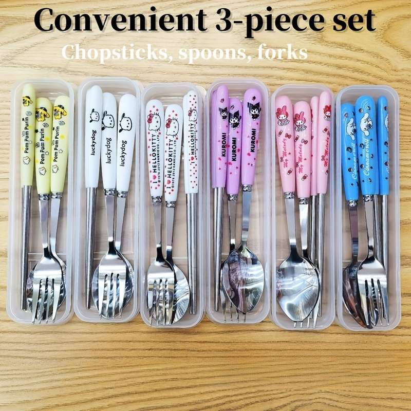 3pcs Stainless Steel Cutlery Set Cute for kuromi for My Melody and Chao Chao Designs Incl
