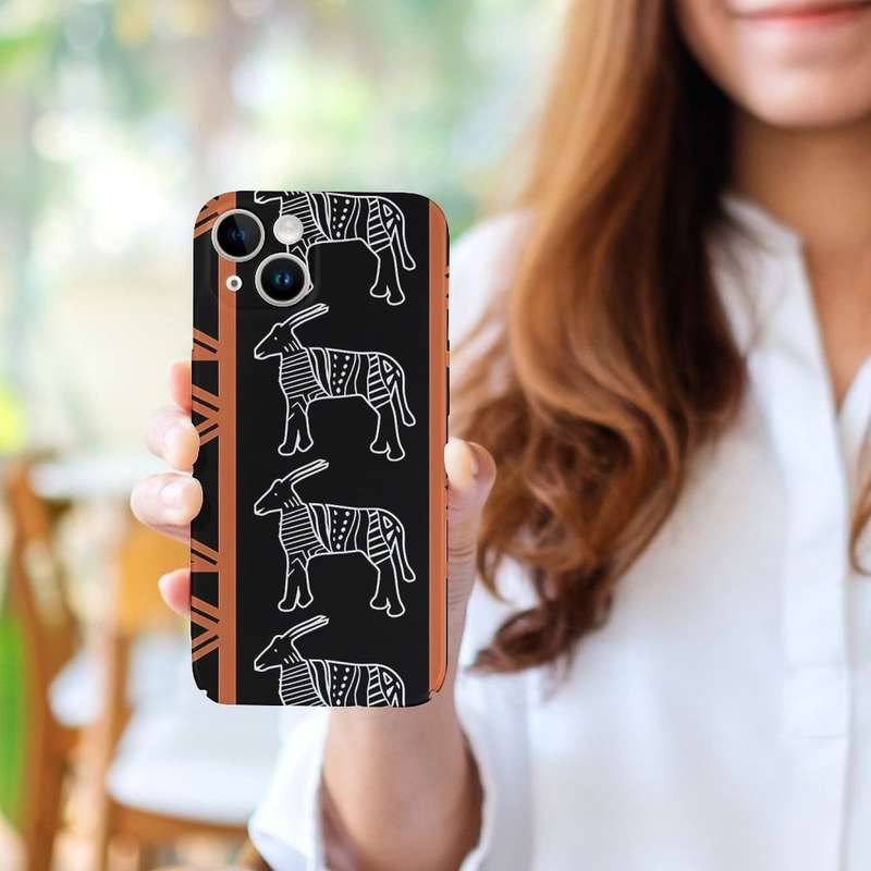 1Pc White For iPhone 15 Plus African Safari Mud Cloth Phone Case