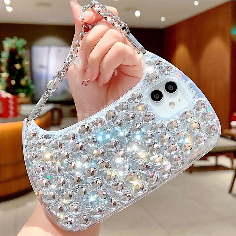 1Pc Light Gold For iPhone XR Luxury Wrist Chain Bag Phone Case