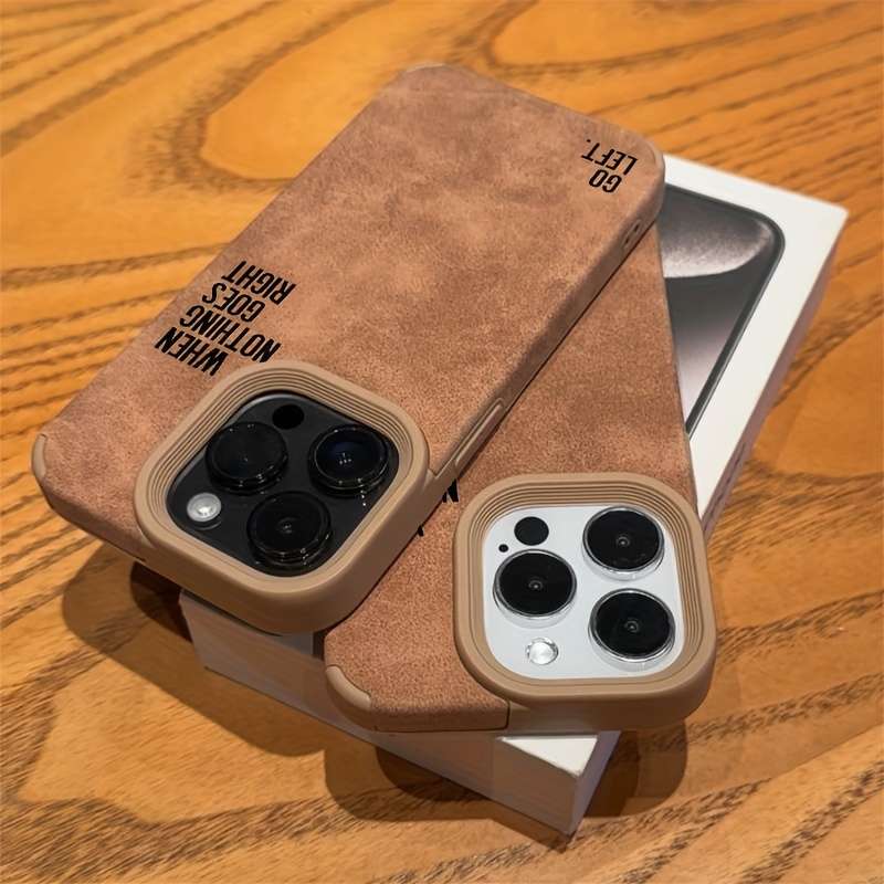 1pc Brown For iPhone 16 Plus Stylish Black Suede Case