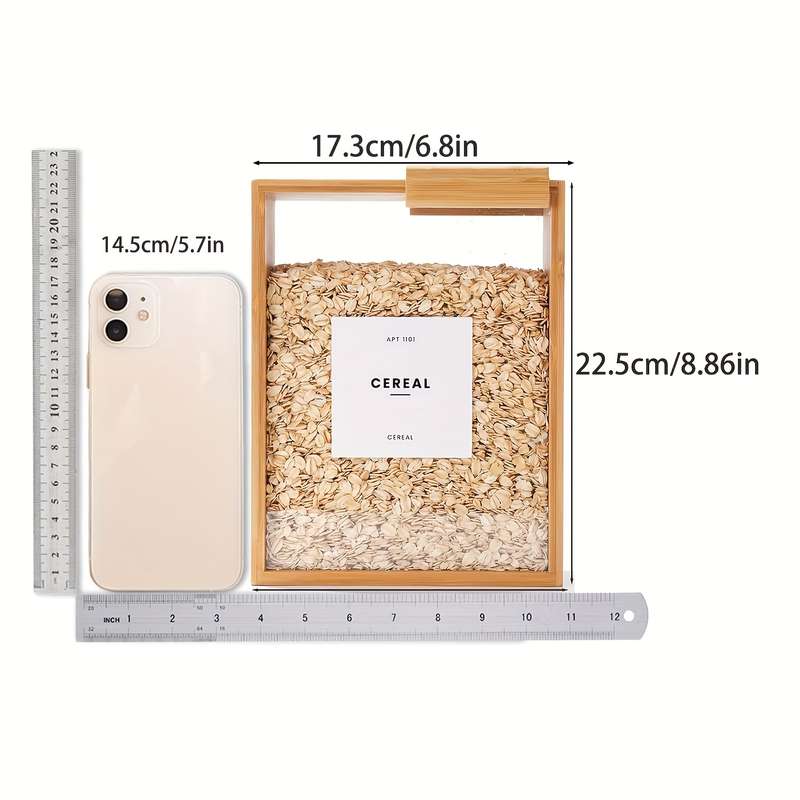 1pc High-Quality 3L Bamboo Wood Food Storage Box with Sliding Lid Ideal for Pasta Grains M