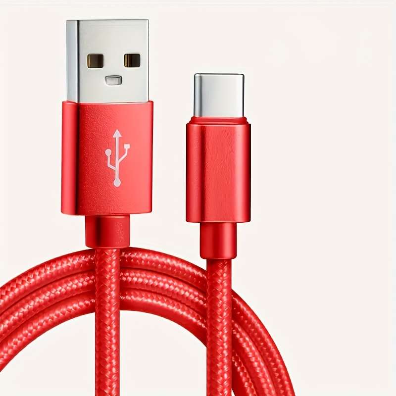 1pc  Type-C Fast Charging Cable 100cm Nylon Round Matte Finish Data Sync Female to Male 10-