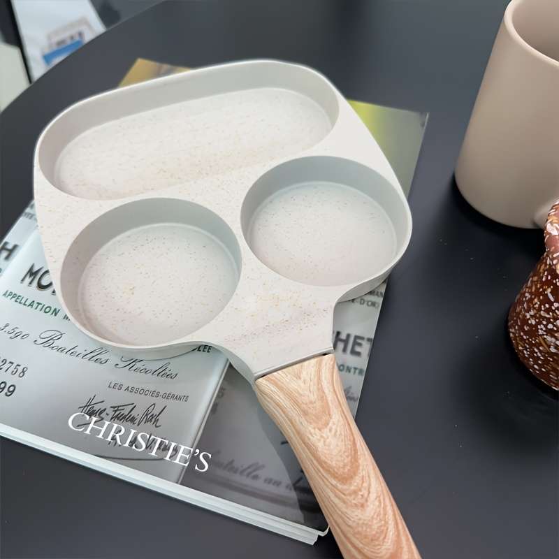 1pc 7.5" Nonstick Triple Compartment Skillet   Easy Clean Iron Material Durable Heat-Resistan