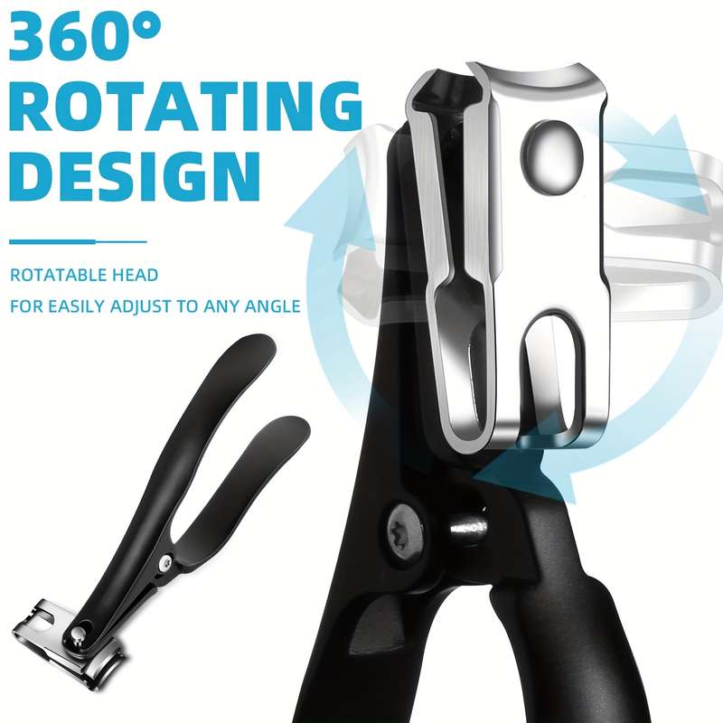 2pcs Nail Clipper Set with 360 Rotating Long Handle Curved Stainless Steel Blades and Splash