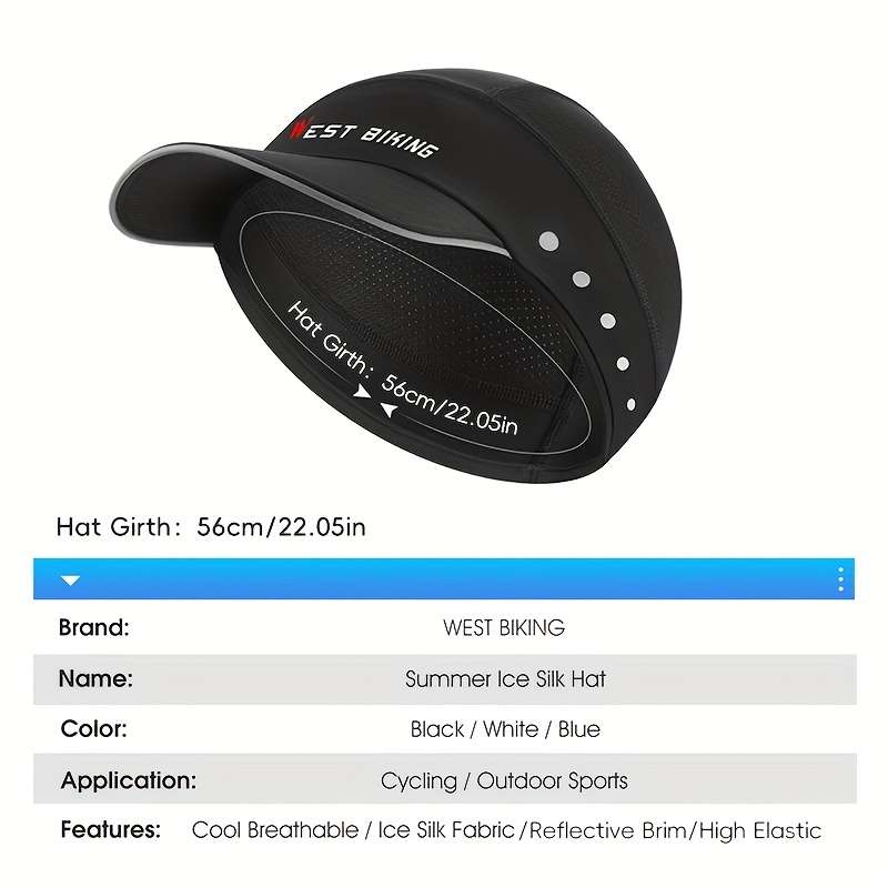 1pc WEST BIKING Unisex Summer Ice Silk Hat Breathable Sun Protection Cycling Cap Hand Washabl