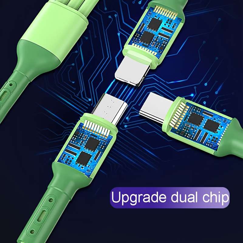 1pc 3-in-1 Macaron Charging Cable with Type-C Micro USB-C Silicone Matte Round Cable Male to