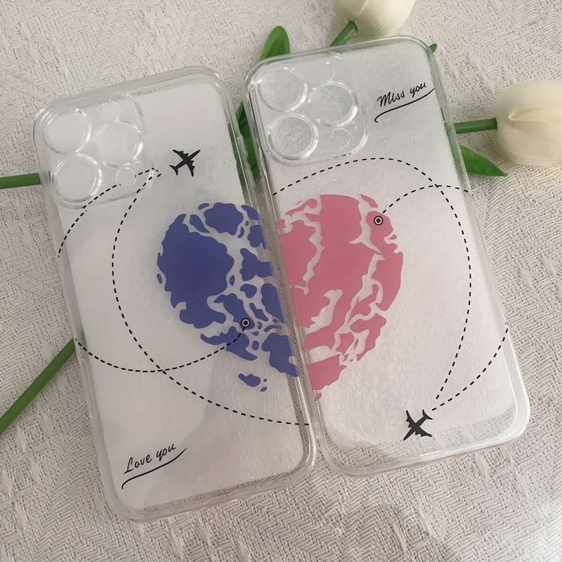 1Pc Blue For iPhone 15 Pro Max Love Pattern Phone Case