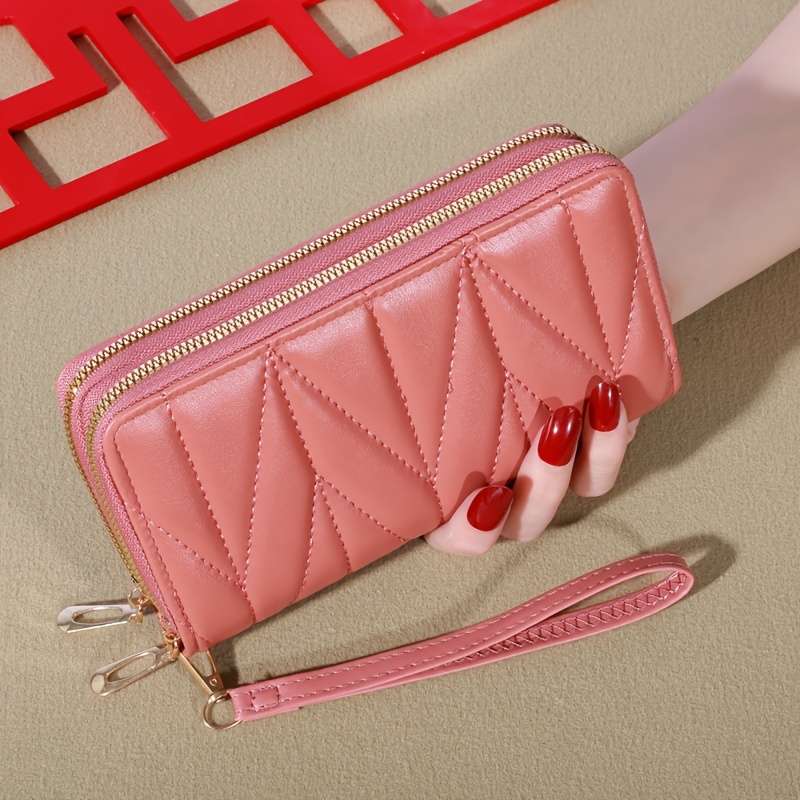 1pc Women'S Fashion Long Wallet with Dual ZipperClassic Style Card Holder Coin Pouch Casual