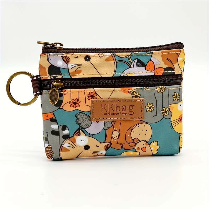 1pc Print Zipper Wallet PurseLightweight Polyester Coin Purse with Multiple Compartments Compac