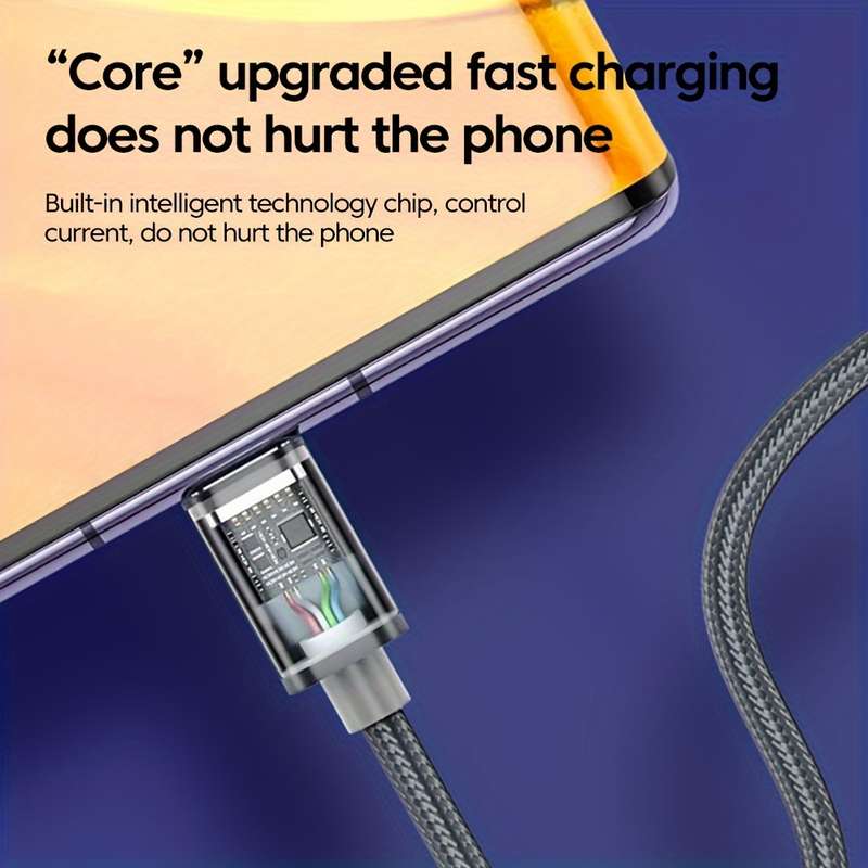 1pc 120W 6A Fast Charging USB Type C Cable 100cm 36V Max Voltage Round Plastic Matte Finish