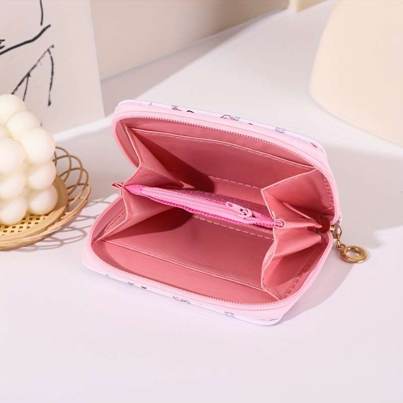 1pc Sanrio Hello Kitty Kulomi Cinnamon Dog Printed Short WalletCute Zipper PU Leather Key and Ca
