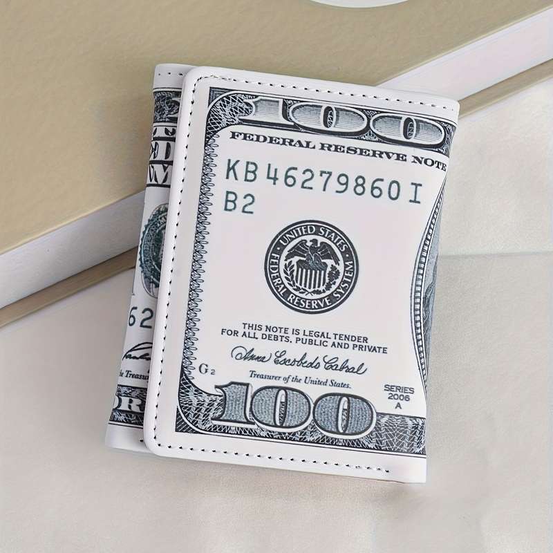 1pc Benjamin Franklin $100 Bill Design Novelty WalletStylish Trifold Card Holder with Multiple S