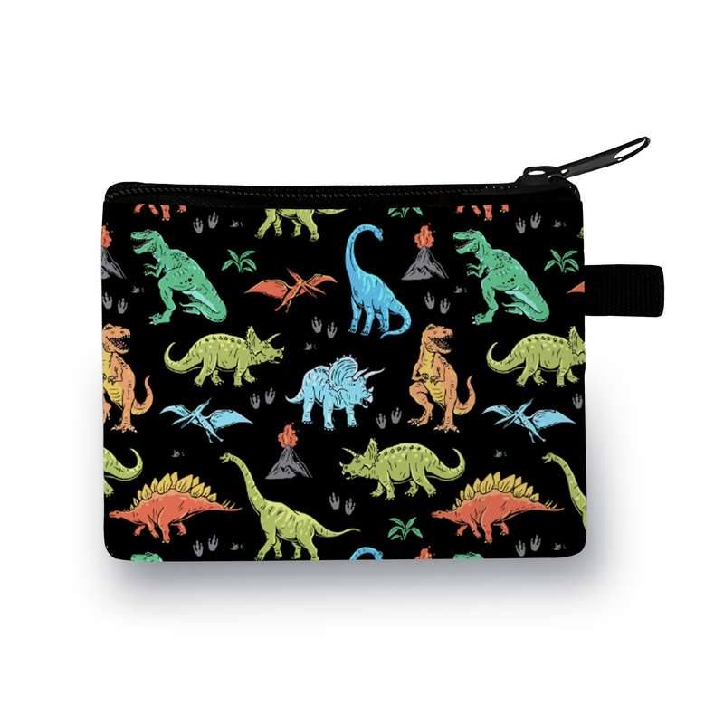 1pc Dinosaur Print Polyester Coin Pouch Casual Style Zipper Wallet with Unlined Storage Bag H