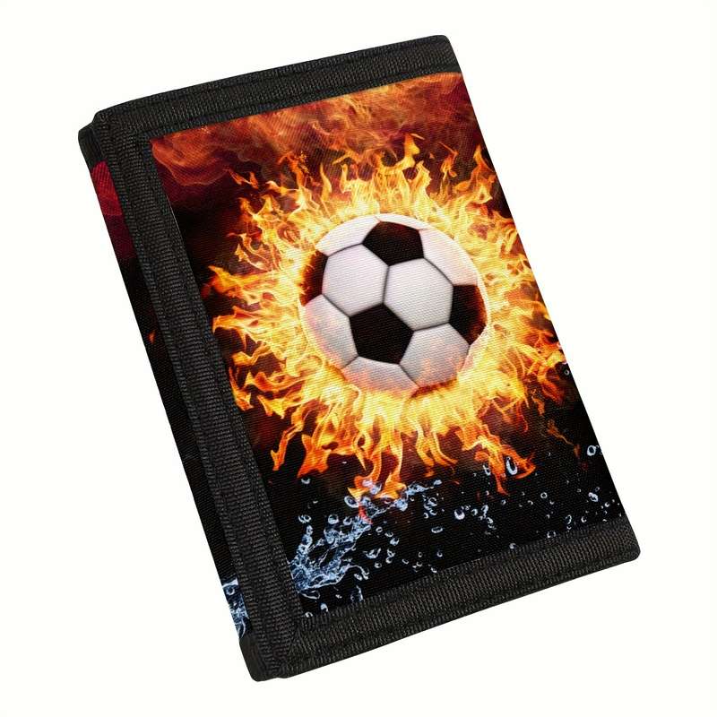 1pc Polyester Tri-Fold Wallet with Soccer Ball Design Simple Style Secure Fasteners Lightweight