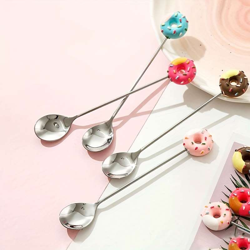 4pcs Donut stainless steel spoon coffee spoon dessert spoon ice cream spoon suitable for pa