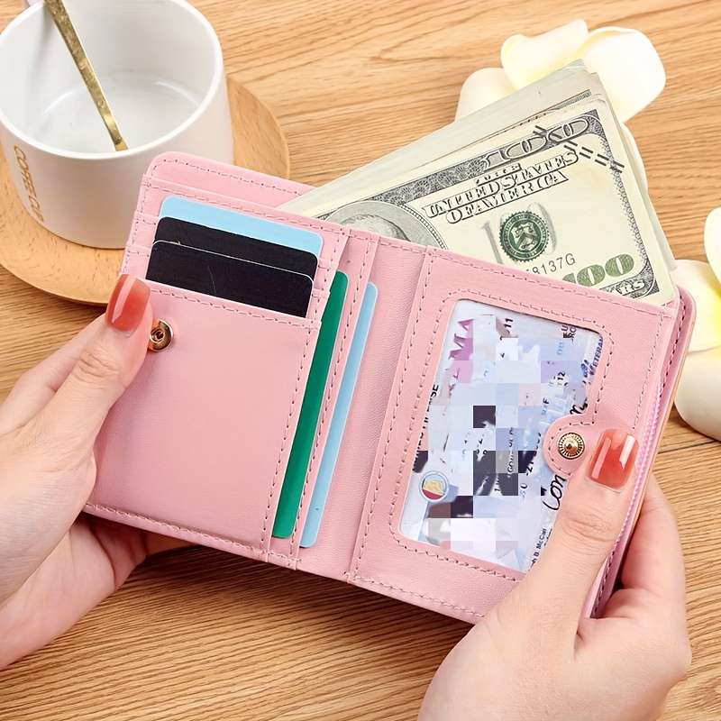 1pc Cute Cartoon Cat Design Synthetic Leather Wallet for Women Casual Style Bi-fold with Snap