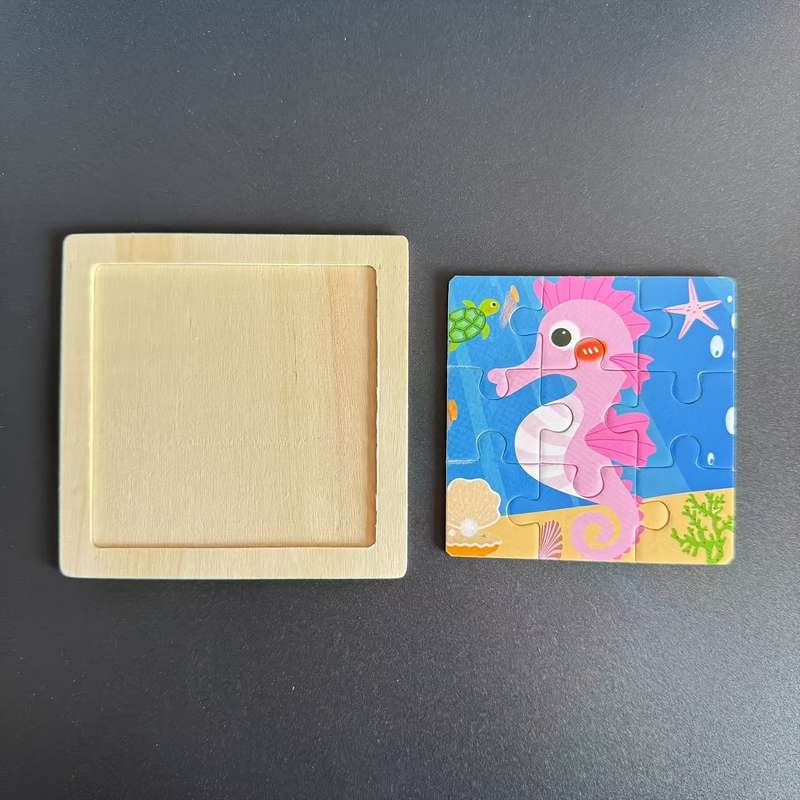 1pc Ocean-Themed Wooden Puzzle Board with Colorful Marine Life Pieces Educational T