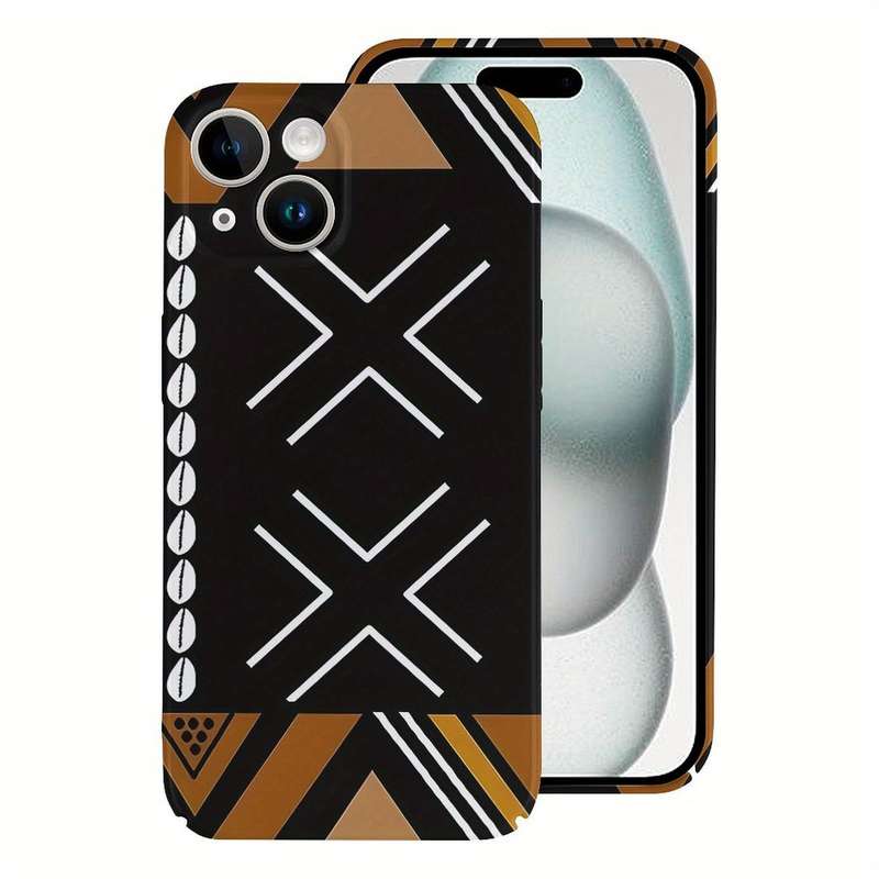 1Pc White For iPhone 15 Plus African Mud Cloth Phone Case