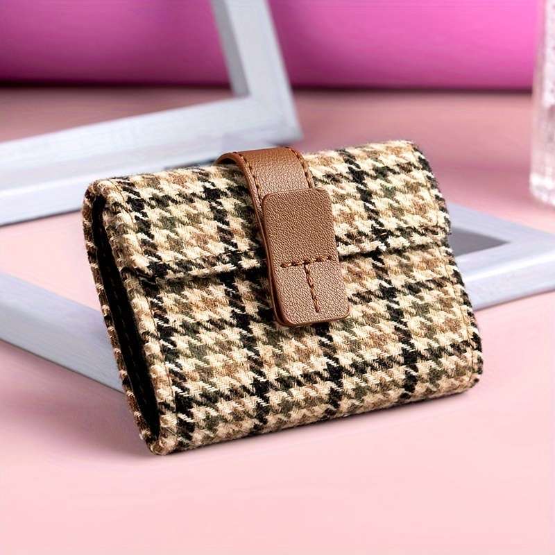 1pc Classic Style Women's Wallet Ultra-Thin Multi-Card Holder with Buckle Closure and Polyester Li