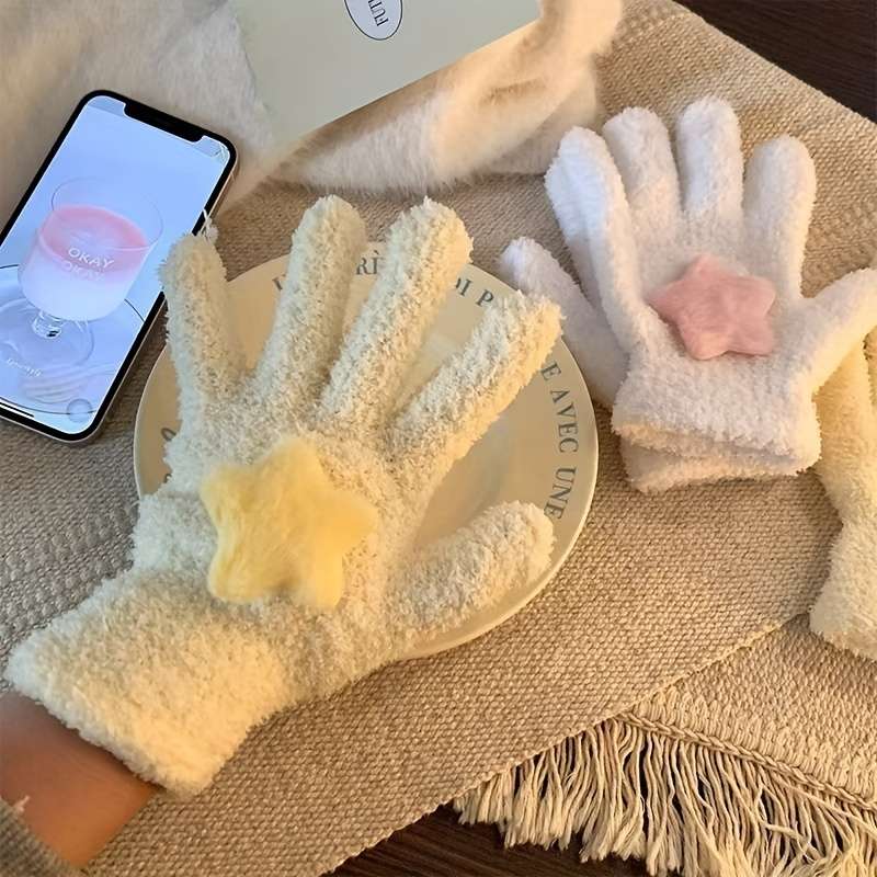 Winter Gloves Color Yellow Star  Add Yellow