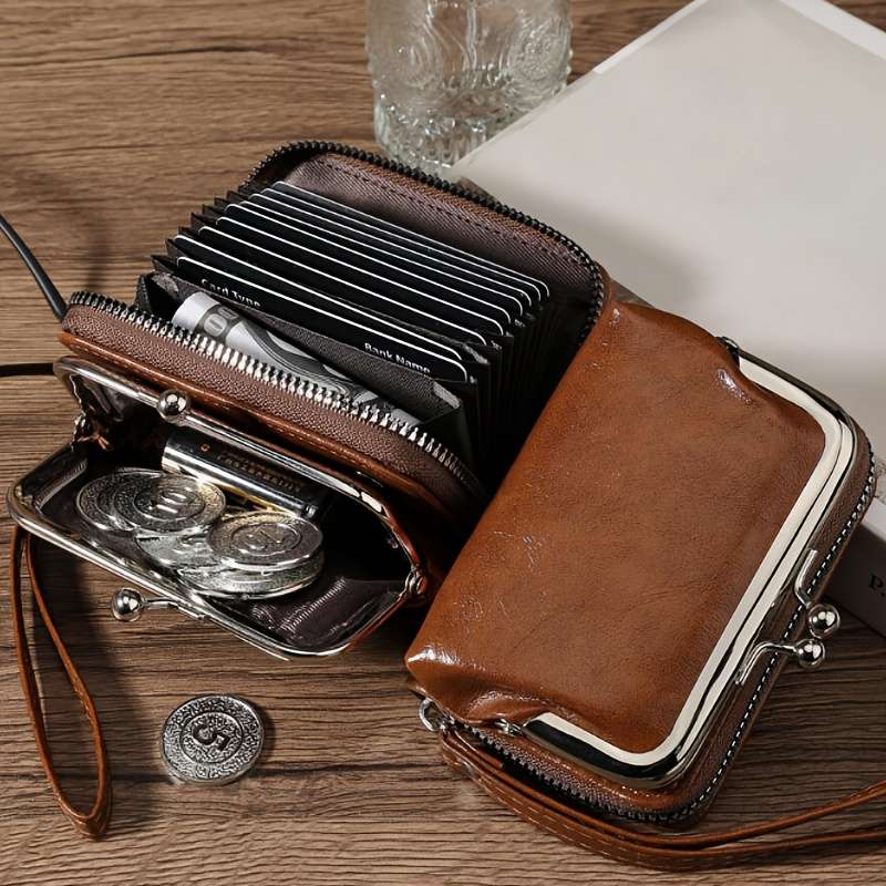 1pc Compact Womens Wallet with Wrist StrapStylish Zippered Purse Large Capacity Card Holder M