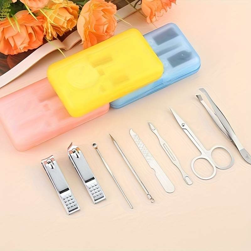 8pcs Manicure Pedicure Set Portable Nail Clippers Kit with Eyebrow Scissors Grooming Tools