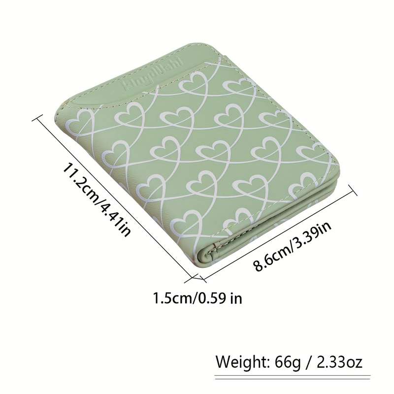 1pc Baweisibinli Women's Sweet Style Mini WalletMint Green Beige Heart Print Compact Double-F