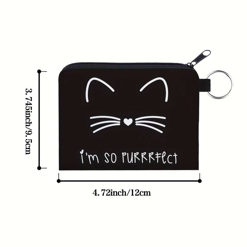 1pc Ladies' Portable Polyester Coin Purse with Digital Print of a Black Cat Multifunctional Key An