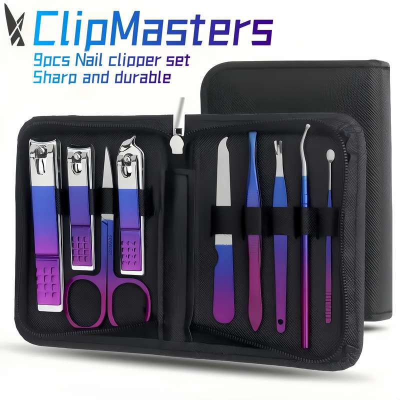 9pcs set Professional Manicure  Pedicure Kit Stainless Steel Nail Clippers Tweezers Scisso