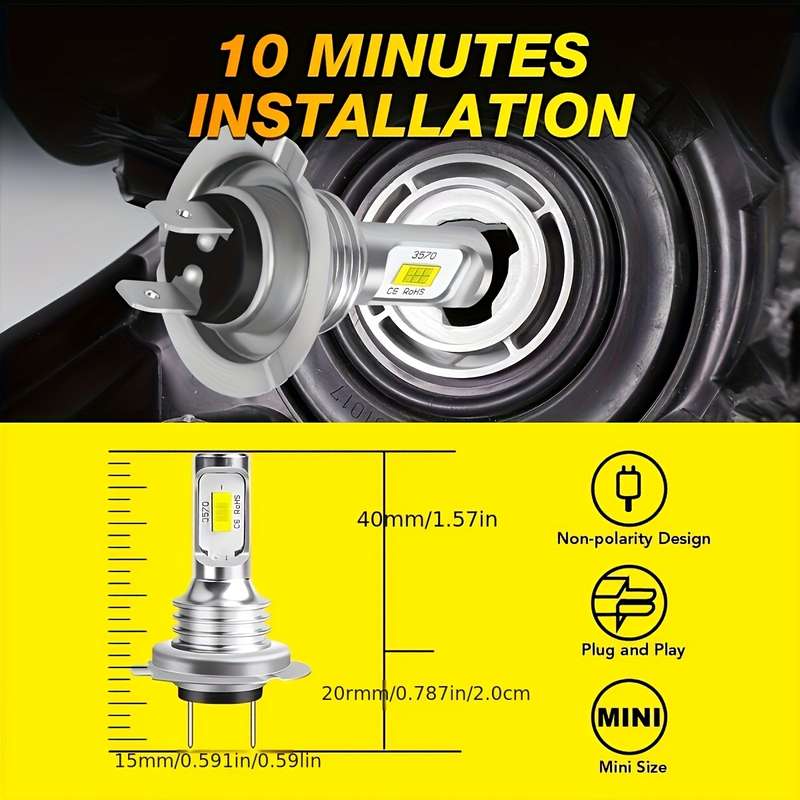 2pcs H7 LED Car Headlight Bulbs High & Low Beam 6000K White 50W 3000LM Perfect f