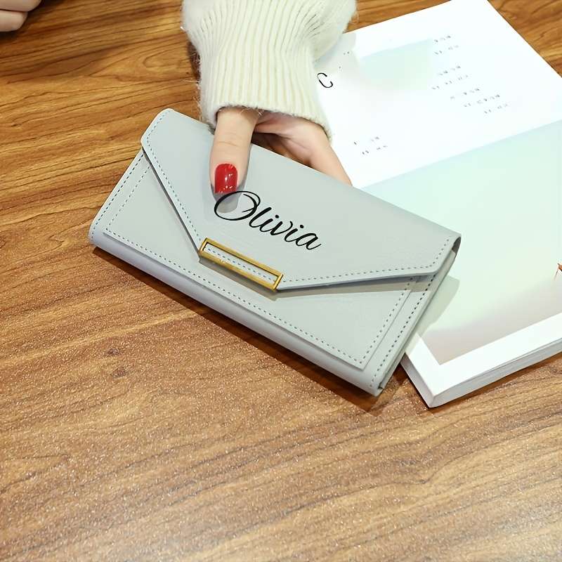 1pc Personalized Name Clutch Wallet for Women Credit Card Holder with Lining Preppy Style Snap C
